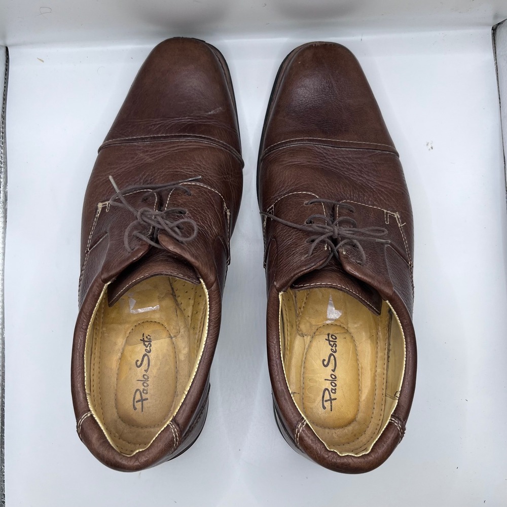 Paolo Sesto Derby Shoes Mens 11.5 Brown Leather Cap Toe Contrast Stitch‎ Brazil